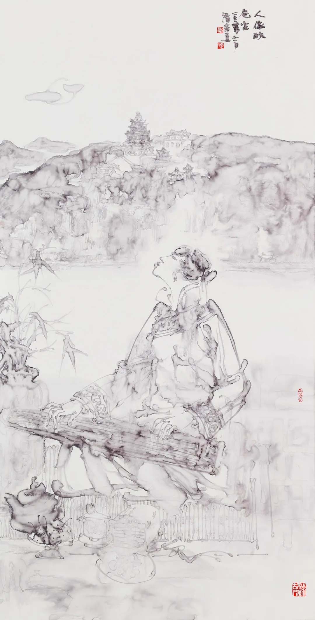 《人依秋色坐》68X136cm 2022