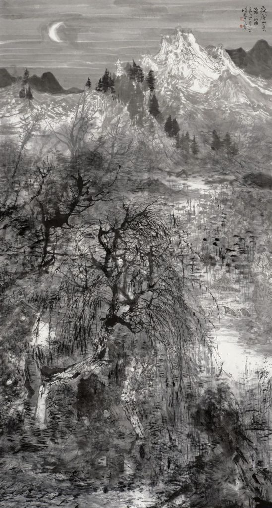 《夜深山色图》 180x96cm  纸本设色