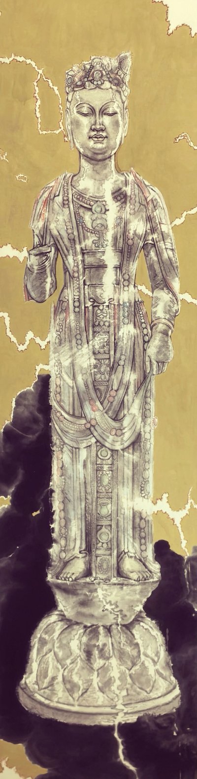 水墨石刻-佛古氤氲·3 ║ 50cm×180cm ║ 纸本设色 ║ 2024年