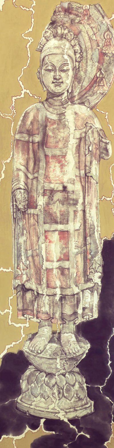 水墨石刻-佛古氤氲·4 ║ 50cm×180cm ║ 纸本设色 ║ 2024年