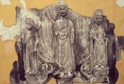 水墨石刻-古韵·1 ║ 50cm×65cm ║ 纸本设色 ║ 2024年