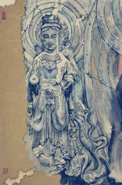 水墨石刻-古韵·4 ║ 50cm×65cm ║ 纸本设色 ║ 2024年